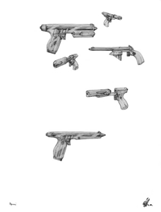 Mason Laser Gun Sketches - Gallery Illustrations Classic View - These various crystalline technology energy beam guns have transparent casings. 