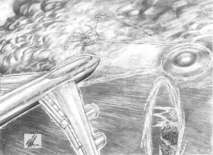 Contact Over The Bermuda Triangle Scene - Gallery Illustrations Classic View - This 747 jet with Harry, Judith, and diplomats aboard gets temporarily captured by Kalem's ship.