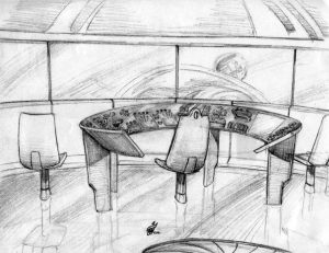 Captain Kalem's Scout Ship Control Room Sketch - Gallery Illustrations Classic View - The crystalline control console inside Kalem's ship is revealed. 